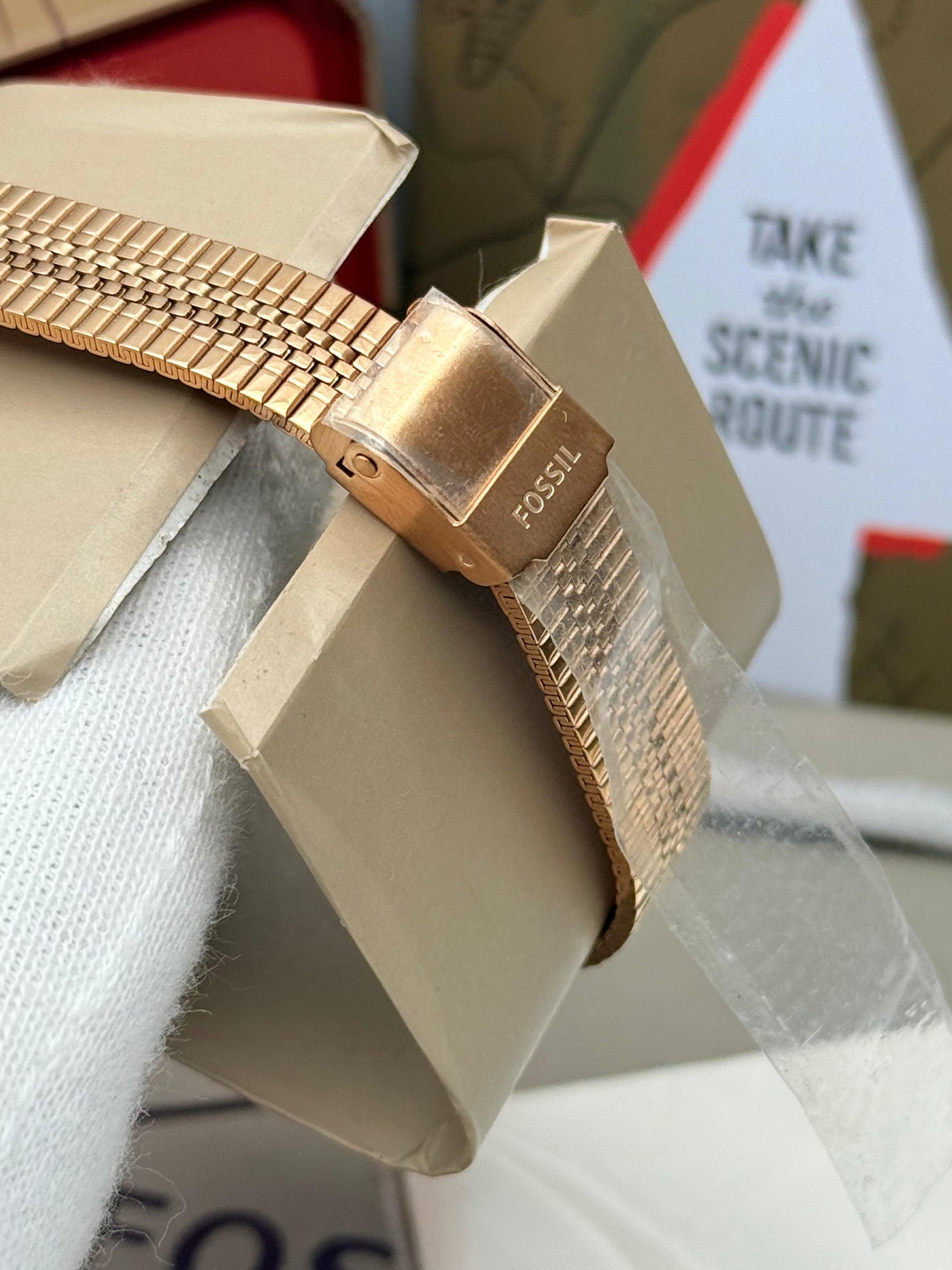 🧡💙  Fossil Carlie Rose Gold Stainless Steel Blue Dial Ladies Quartz Watch