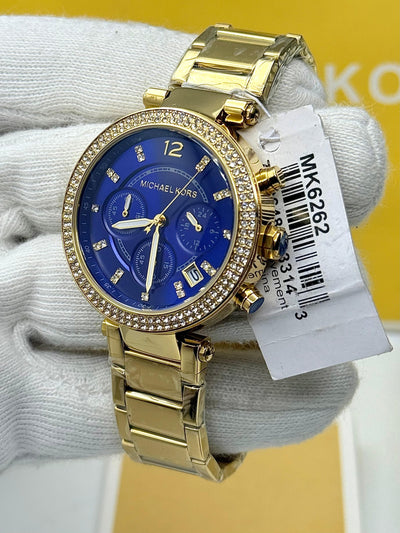 💙💛 Michael Kors Parker Chronograph Blue Dial Gold Women's Watch