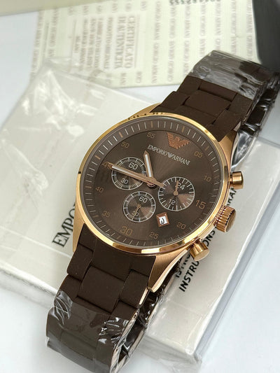 🟫🟧 Emporio Armani AR5890 Sport Men's Chronograph Silicone Watch