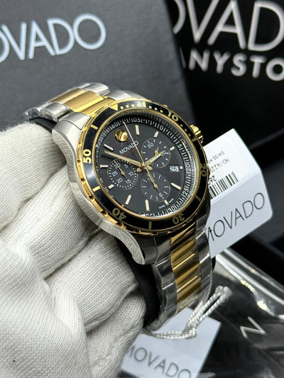 ⬛🟨Movado Series 800 Yellow Gold PVD-Finished Case, Black Chronograph Dial Men's Watch