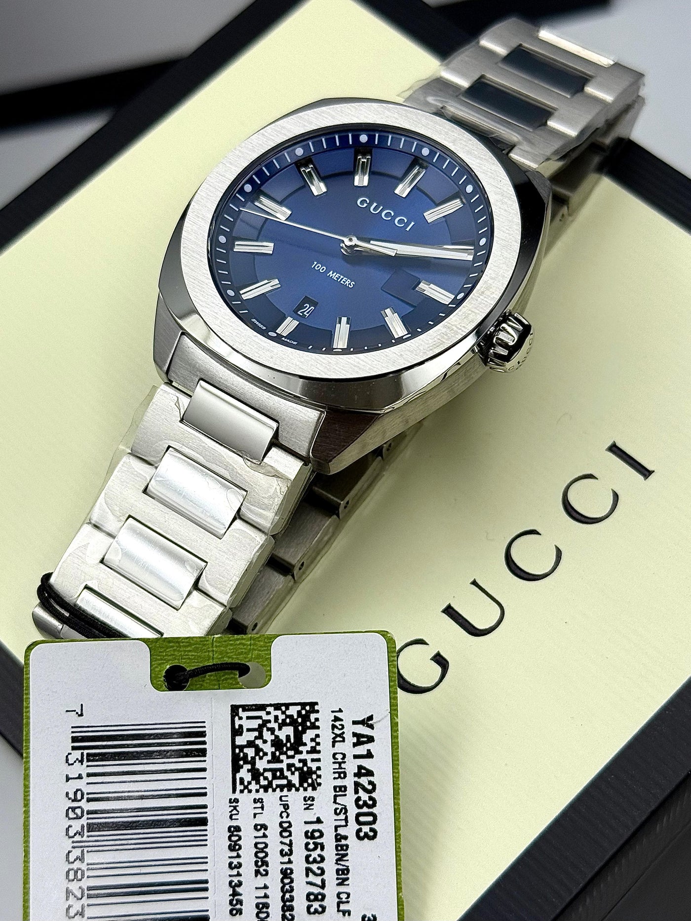 🟦⬜ Gucci G Timeless Swiss Quartz Stainless Steel Dress Watch for Men's