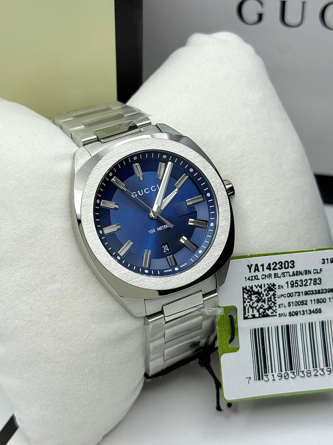 🟦⬜ Gucci G Timeless Swiss Quartz Stainless Steel Dress Watch for Men's
