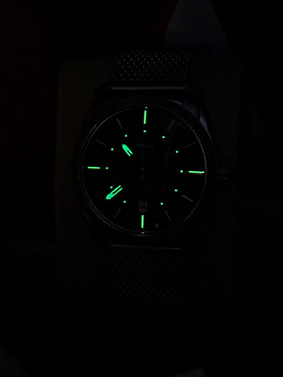🔲 Fossil Black Dial Three-Hand Date Stainless Steel Mesh Men's Watch