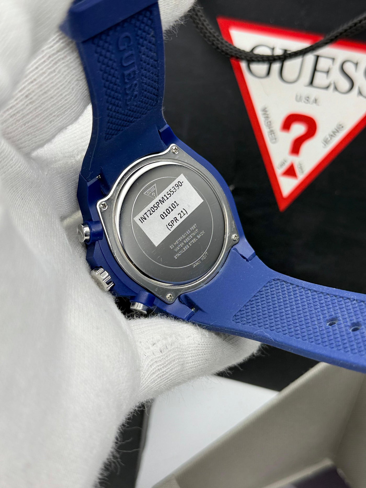 🟦🟧 Guess Blue Case Silicone Watch for Men's
