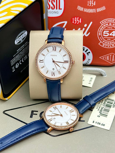💙 Fossil Jacqueline Three-Hand Date Navy Leather Watch