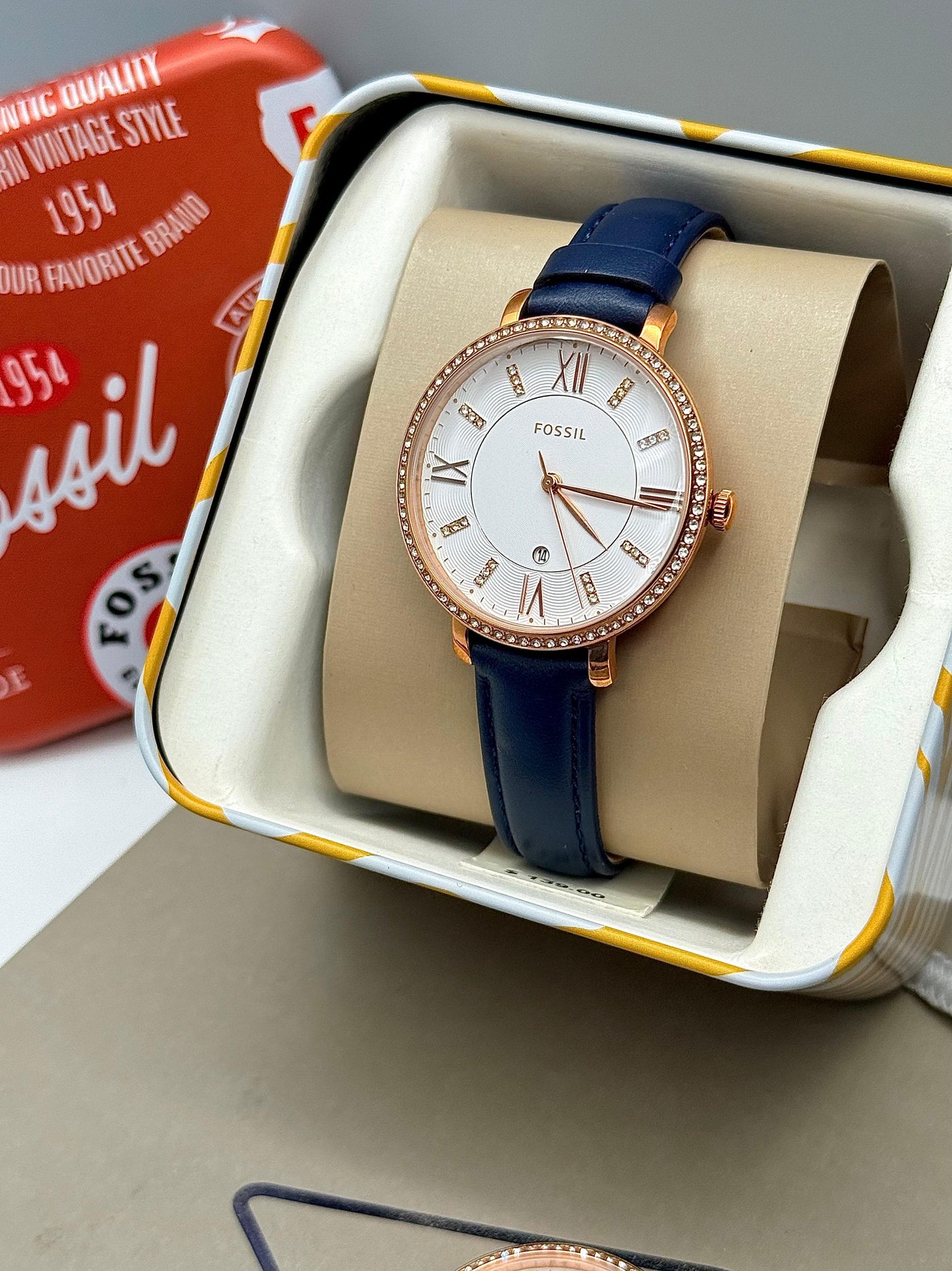 💙 Fossil Jacqueline Three-Hand Date Navy Leather Watch