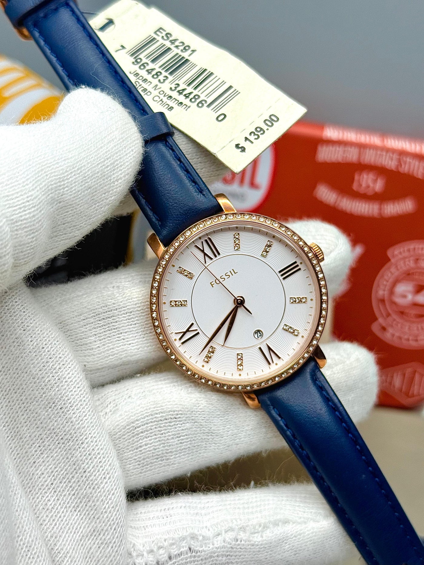 💙 Fossil Jacqueline Three-Hand Date Navy Leather Watch