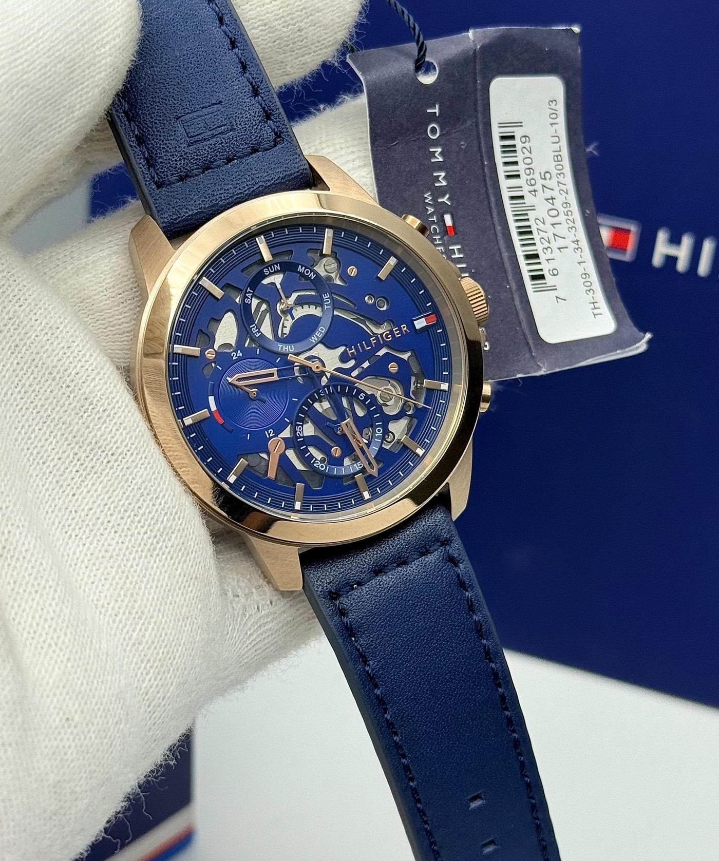 🟦🟧 Tommy Hilfiger Royal Blue Men’s Quartz Leather Strap Watch