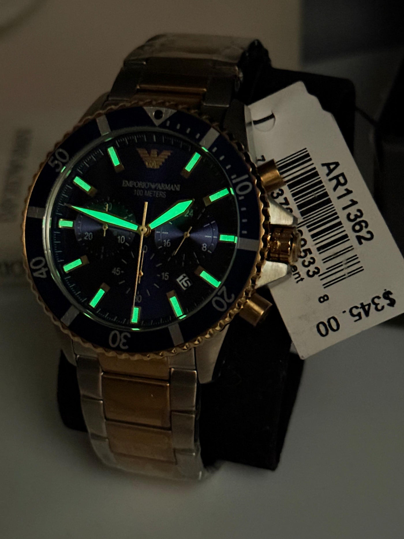 🟦🟨 Emporio ARMANI DIVER Blue Dial/ Two Tone Men’s Quartz Stainless Steel Watch