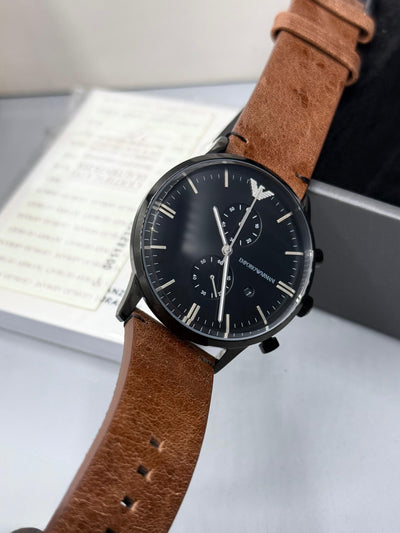 🟫⬛ Emporio Armani Black Dial Black Stainless Steel Chronograph Watch For Gents - AR1934