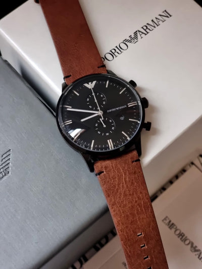 🟫⬛ Emporio Armani Black Dial Black Stainless Steel Chronograph Watch For Gents - AR1934