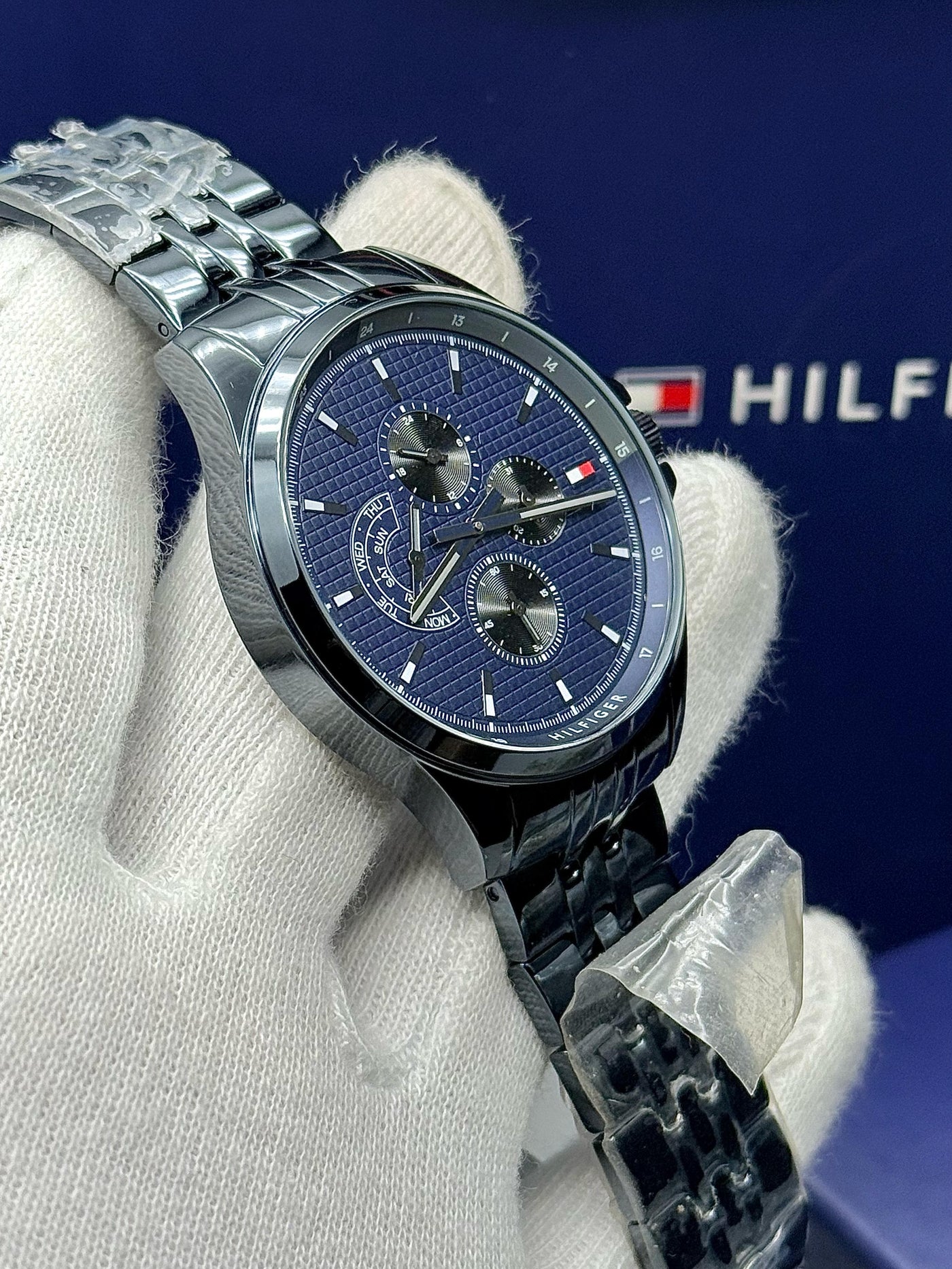 🟥🟦 Tommy Hilfiger Shawn Blue Stainless Steel Blue Dial Quartz Watch for Gents