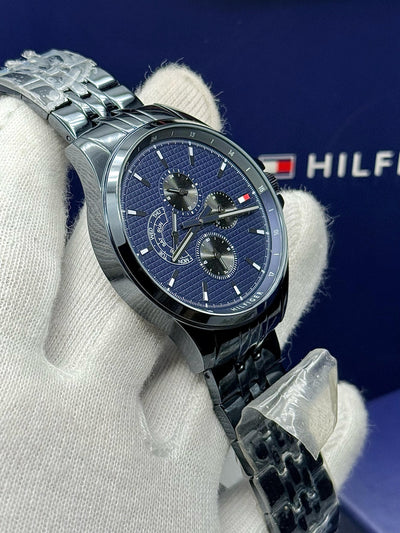 🟥🟦 Tommy Hilfiger Shawn Blue Stainless Steel Blue Dial Quartz Watch for Gents