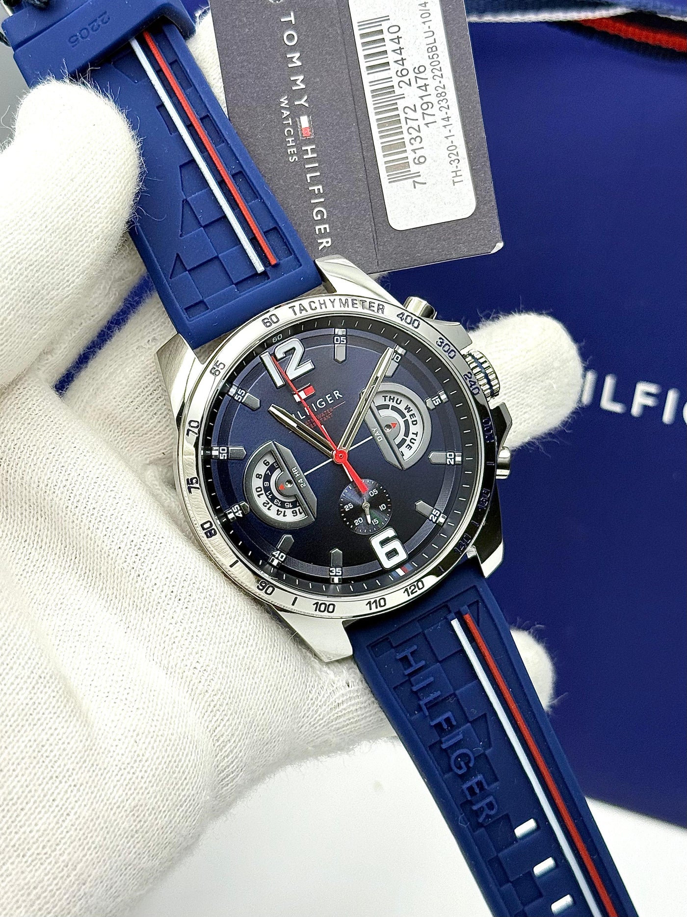 🟦🟥Tommy Hilfiger Men's Decker Blue Rubber Strap