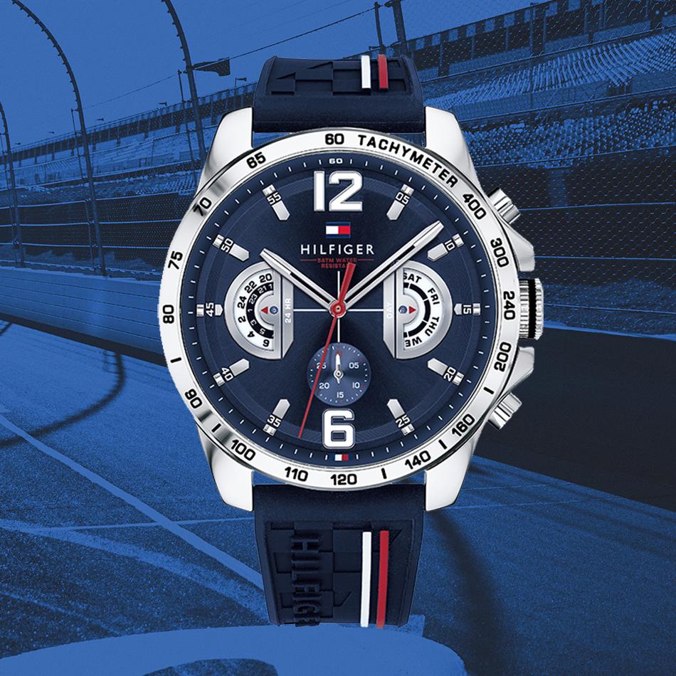 🟦🟥Tommy Hilfiger Men's Decker Blue Rubber Strap