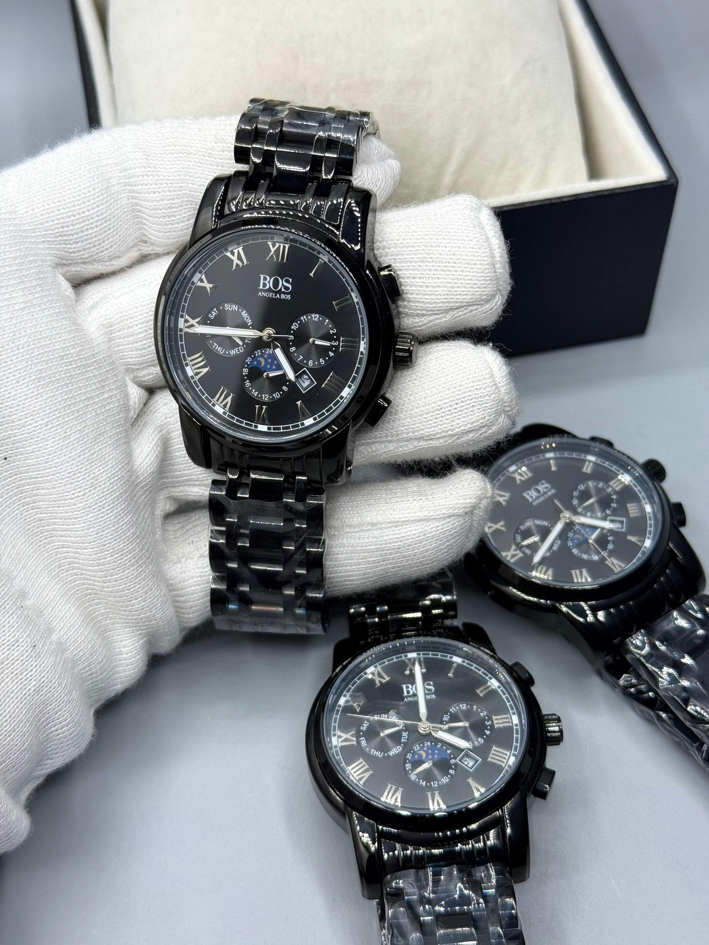 ⬛🔳 ANGELA BOS Sub Dial Luxury Men's Watch in Black Dial
