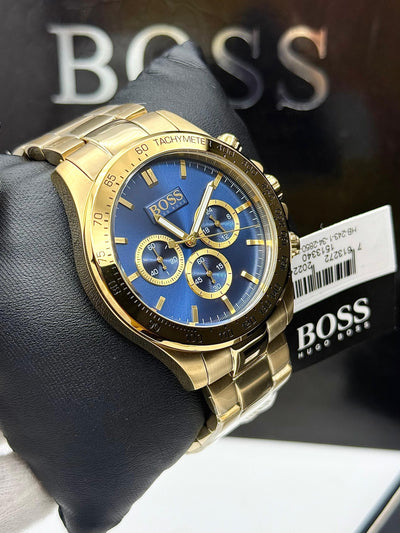 🟨🟦 HUGO BOSSCHRONOGRAPH STAINLESS STEEL GOLD-PLATED WATCH