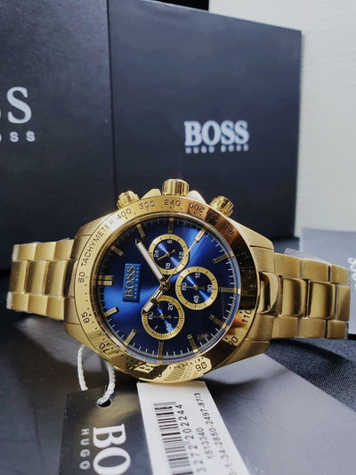 🟨🟦 HUGO BOSSCHRONOGRAPH STAINLESS STEEL GOLD-PLATED WATCH