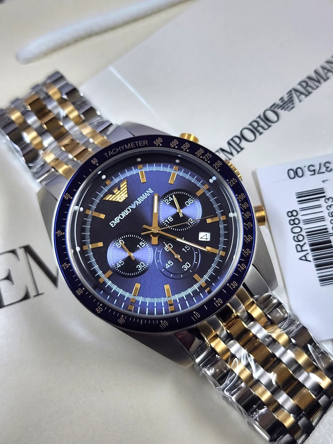 🟦🟨EMPORIO ARMANI Two-Tone Stainless Steel Men's Quartz Watch