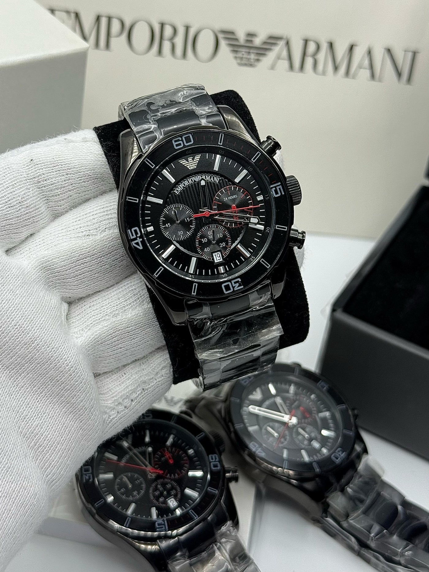 ⬛🟥 Emporio Armani Men's AR5931 Sportivo Black Chronograph Dial Watch