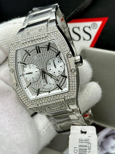 🔥 GUESS PHOENIX CRYSTAL SILVER TONE STAINLESS STEEL GENTS WATCH