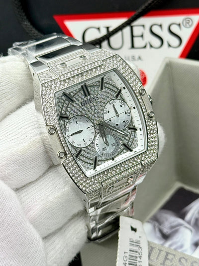 🔥 GUESS PHOENIX CRYSTAL SILVER TONE STAINLESS STEEL GENTS WATCH