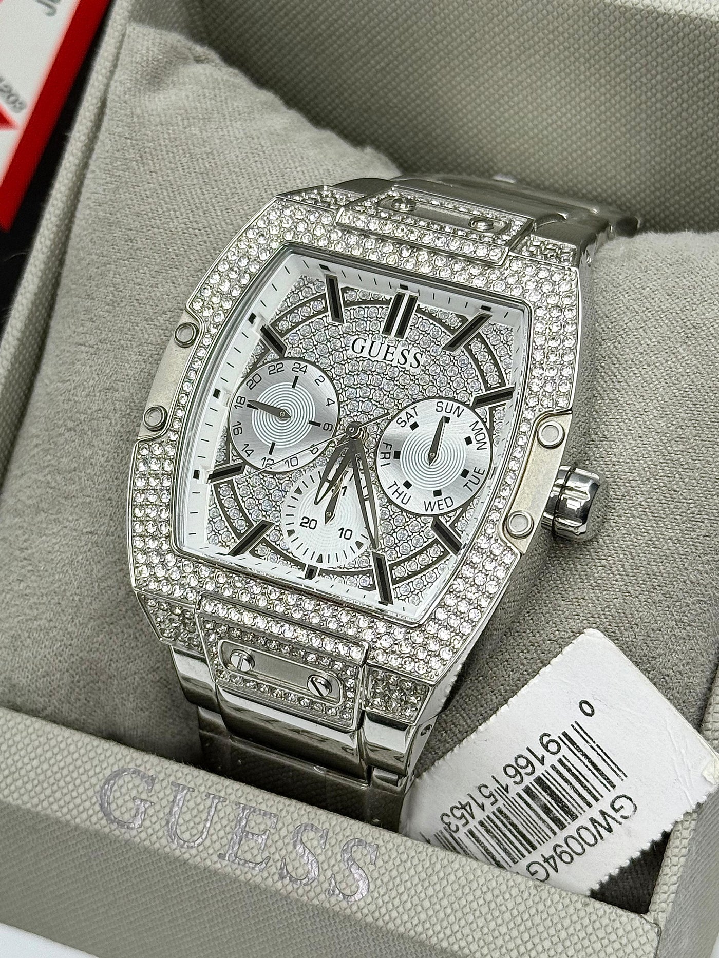 🔥 GUESS PHOENIX CRYSTAL SILVER TONE STAINLESS STEEL GENTS WATCH