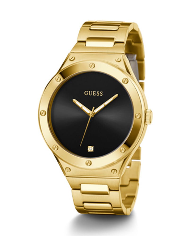 🟨⬛ Guess Yellow gold toned Stainless Steel 44 mm Men's Quartz Watch