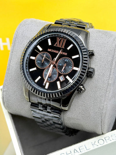 🔲 Michael Kors Lexington Series Men’s Chronograph Quartz Stainless Steel Black Dial Watch