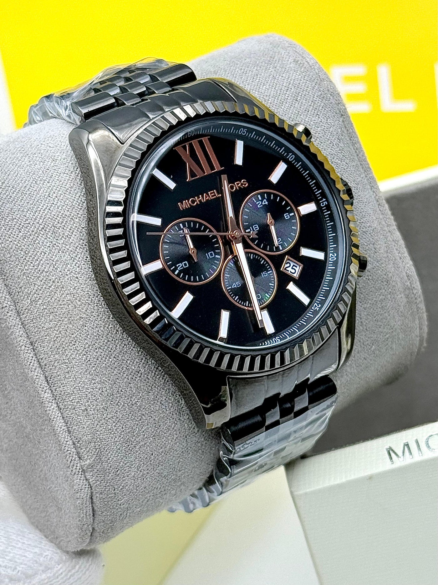 🔲 Michael Kors Lexington Series Men’s Chronograph Quartz Stainless Steel Black Dial Watch