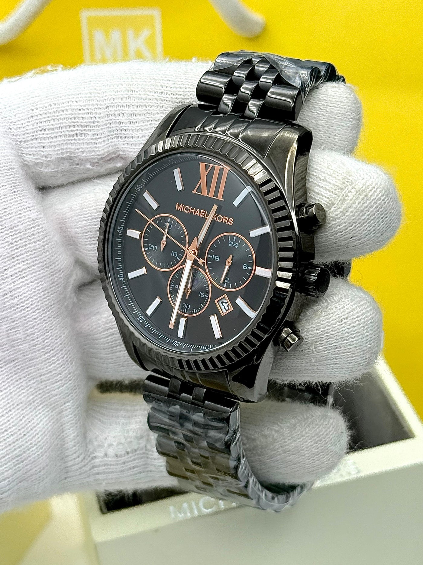 🔲 Michael Kors Lexington Series Men’s Chronograph Quartz Stainless Steel Black Dial Watch