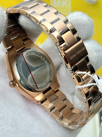 🩷🧡Michael Kors Lennox Three-Hand Rose Gold-Tone Stainless Steel Watch MK7462