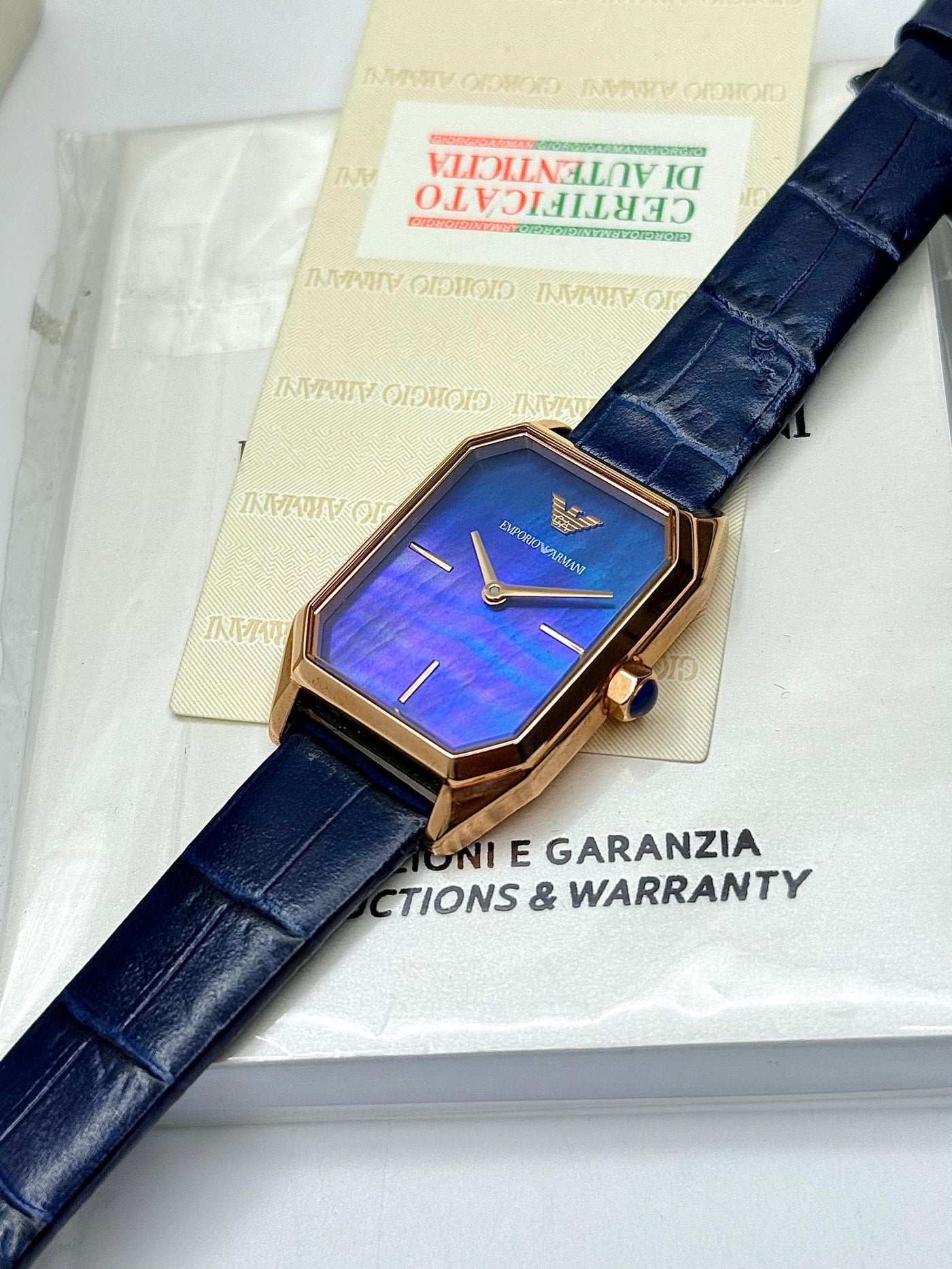 💙 Emporio Armani Quartz Blue Mother of Pearl Dial Ladies Watch