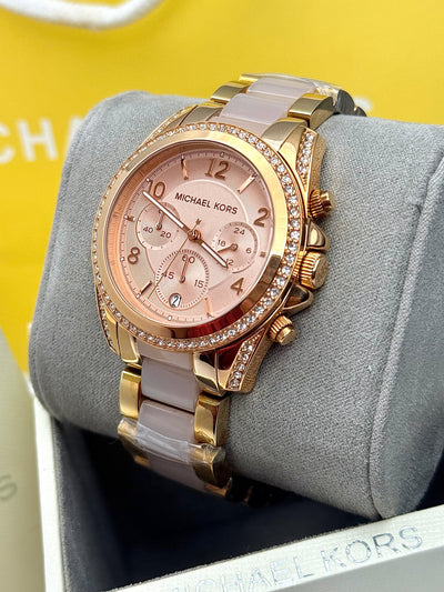 💞 Michael Kors MK5943 Blair Rose Gold Blush Acetate Stainless Women's Watch 39mm