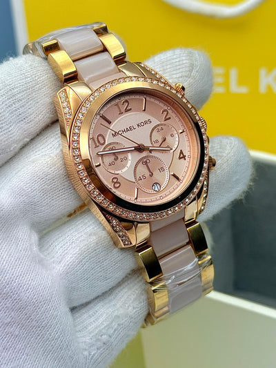 💞 Michael Kors MK5943 Blair Rose Gold Blush Acetate Stainless Women's Watch 39mm