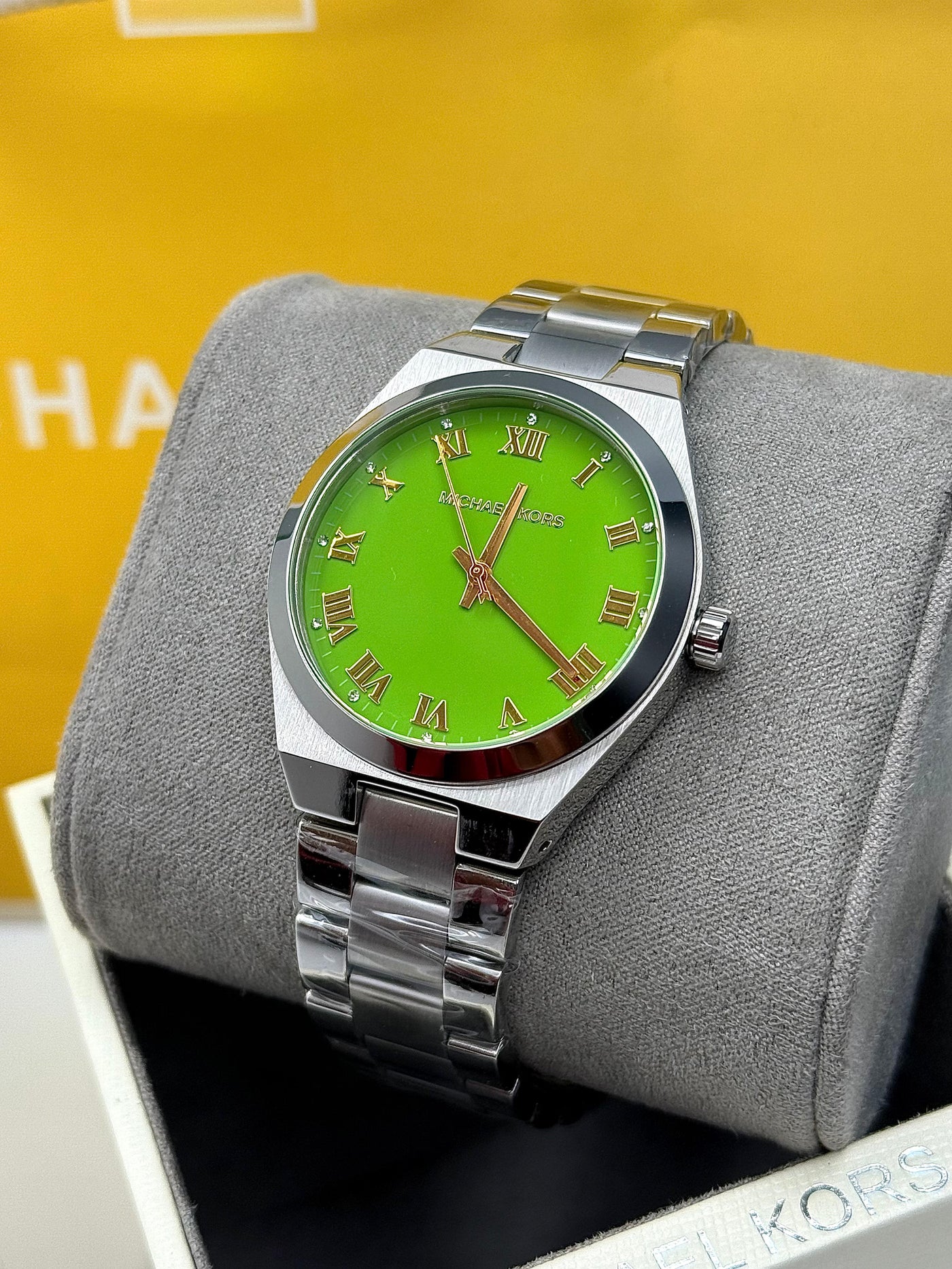 💚🧡 Michael Kors Lennox Three-Hand Silver-Tone Stainless Steel Watch