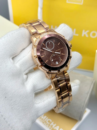 🤎 Michael Kors Rose Gold Chronograph Two Tone Brown Dial Women's chronograph Watch