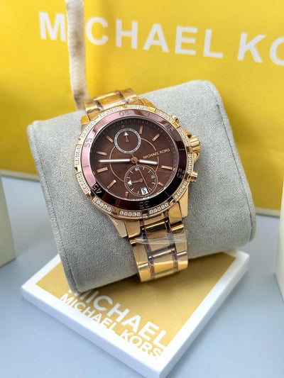 🤎 Michael Kors Rose Gold Chronograph Two Tone Brown Dial Women's chronograph Watch