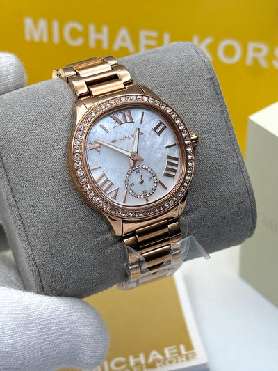 Michael Kors Sage Rose Gold Stainless Steel Mother Of Pearl Dial Quartz Watch for Ladies