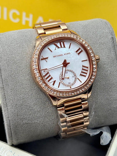 Michael Kors Sage Rose Gold Stainless Steel Mother Of Pearl Dial Quartz Watch for Ladies