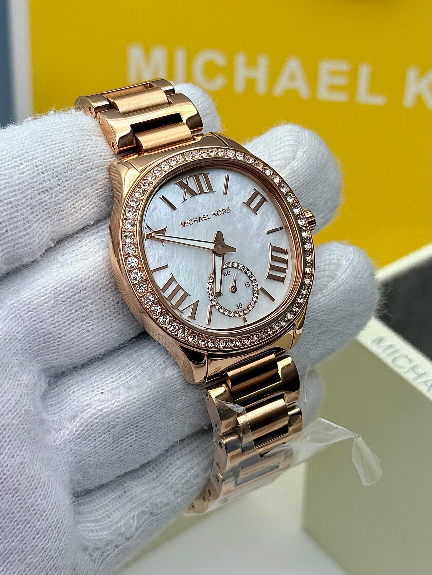 Michael Kors Sage Rose Gold Stainless Steel Mother Of Pearl Dial Quartz Watch for Ladies