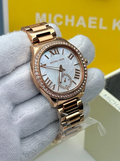 Michael Kors Sage Rose Gold Stainless Steel Mother Of Pearl Dial Quartz Watch for Ladies