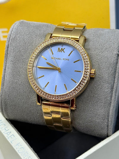Michael Kors Corey Women’s Quartz Gold Tone Stainless Steel Blue Dial 38mm Watch MKO1048