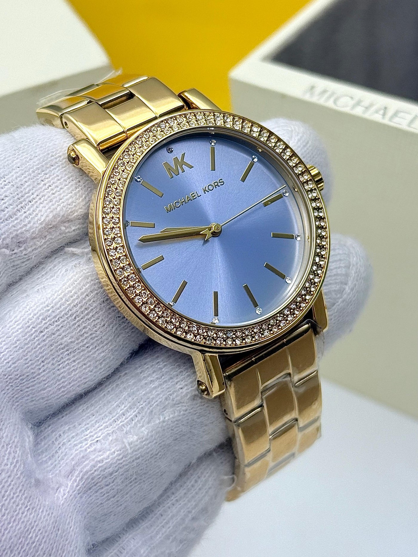 Michael Kors Corey Women’s Quartz Gold Tone Stainless Steel Blue Dial 38mm Watch MKO1048