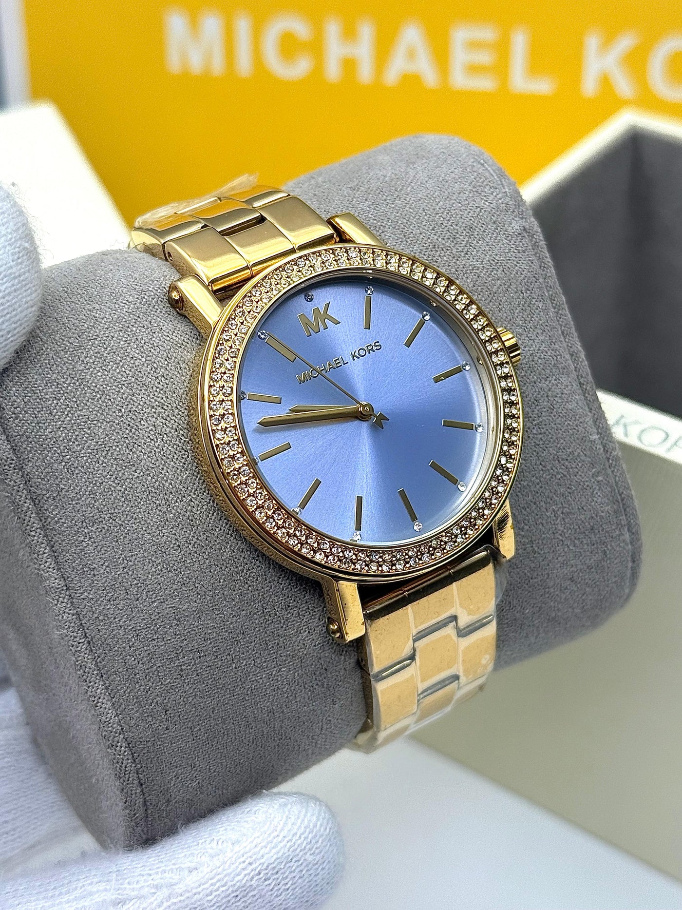 Michael Kors Corey Women’s Quartz Gold Tone Stainless Steel Blue Dial 38mm Watch MKO1048