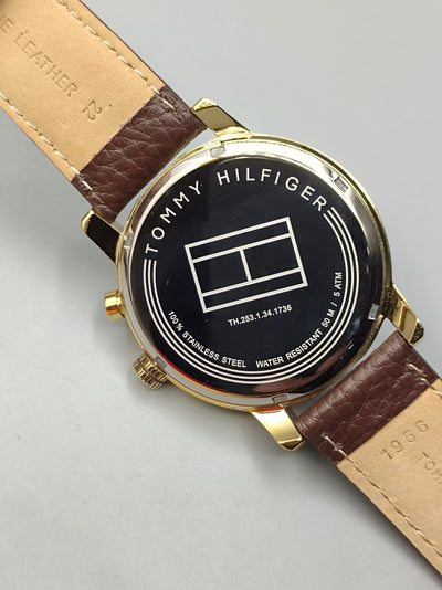 Tommy Hilfiger Original Calan Gold Tone Leather Strap Quartz Watch