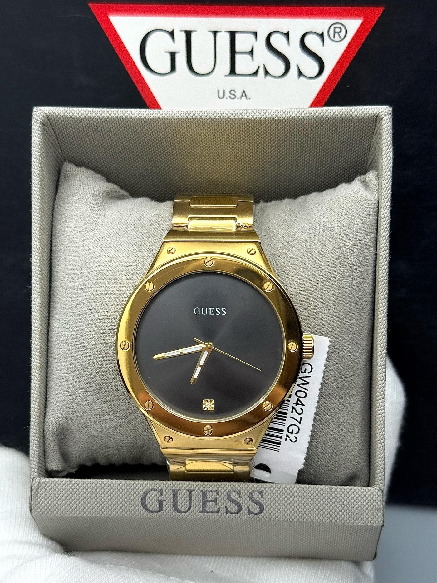🟨⬛ Guess Yellow gold toned Stainless Steel 44 mm Men's Quartz Watch
