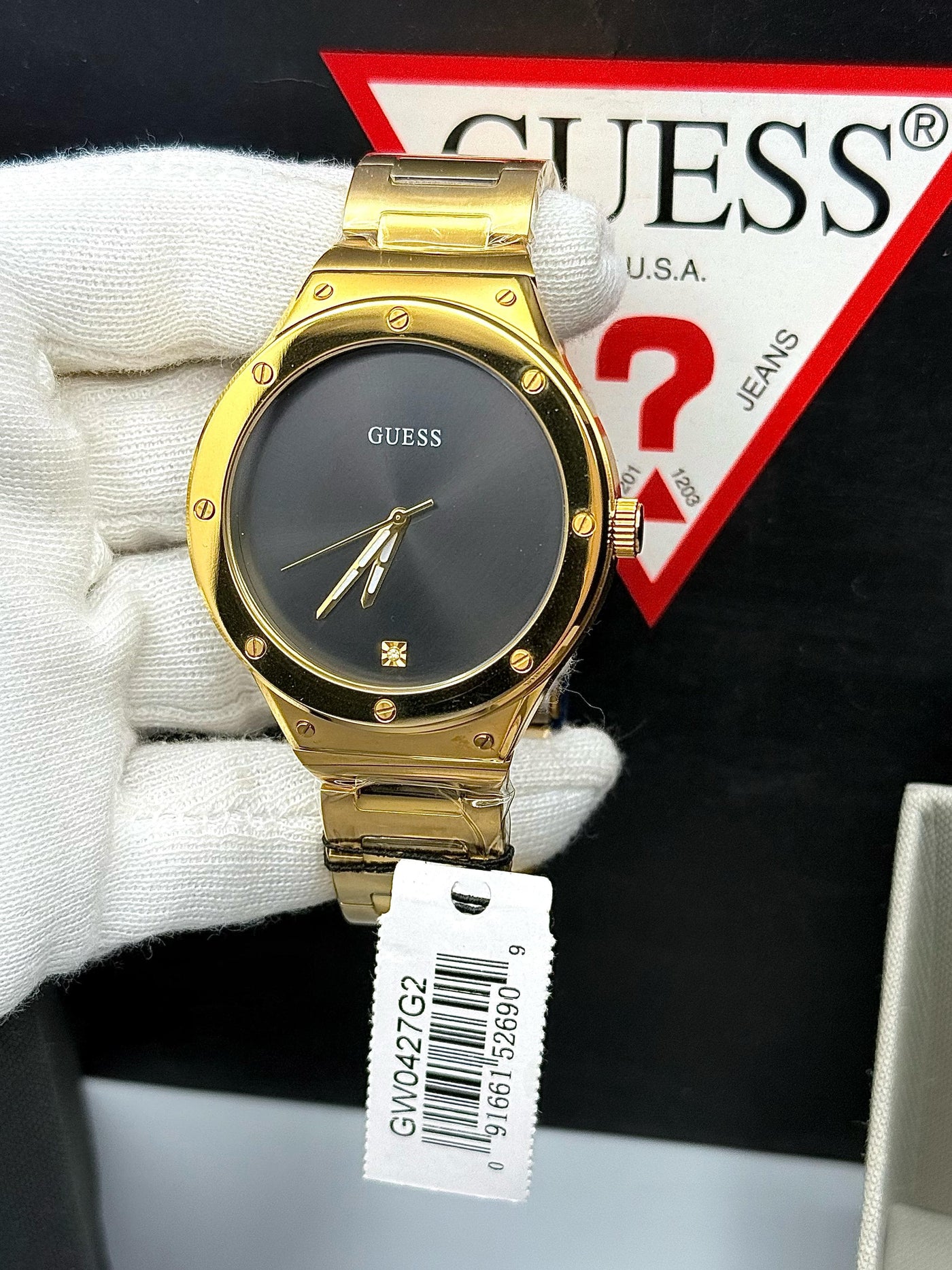 🟨⬛ Guess Yellow gold toned Stainless Steel 44 mm Men's Quartz Watch